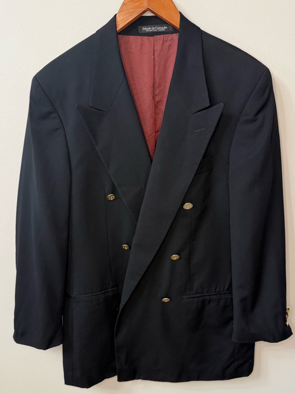 Fiori Lessona Wool Blazer 44R Black Double Breasted Gold Button